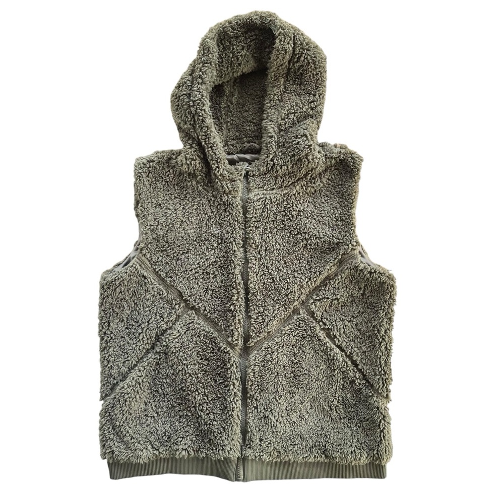 Zyia Active Womens Sz XXL Olive Green Hooded Zip Up Sherpa Teddy Sleeveless Vest